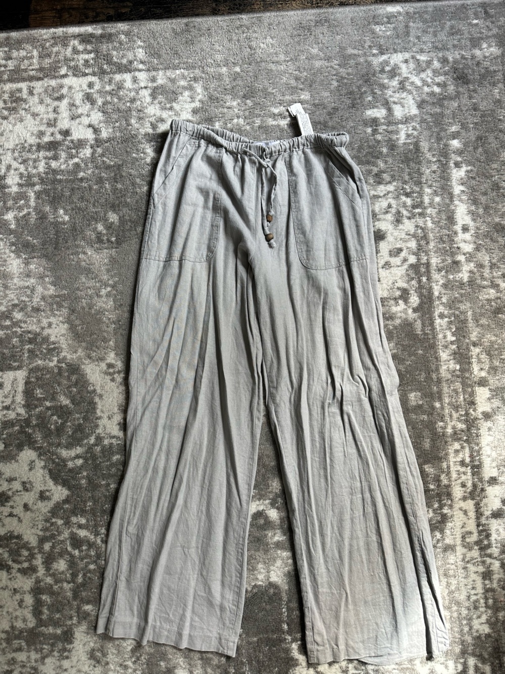 Light Gray Relaxed Drawstring Linen Pants